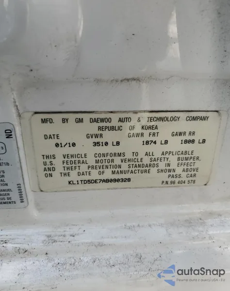 2010 Chevrolet Aveo Ls from USA, damaged, VIN KL1TD5DE7AB090328